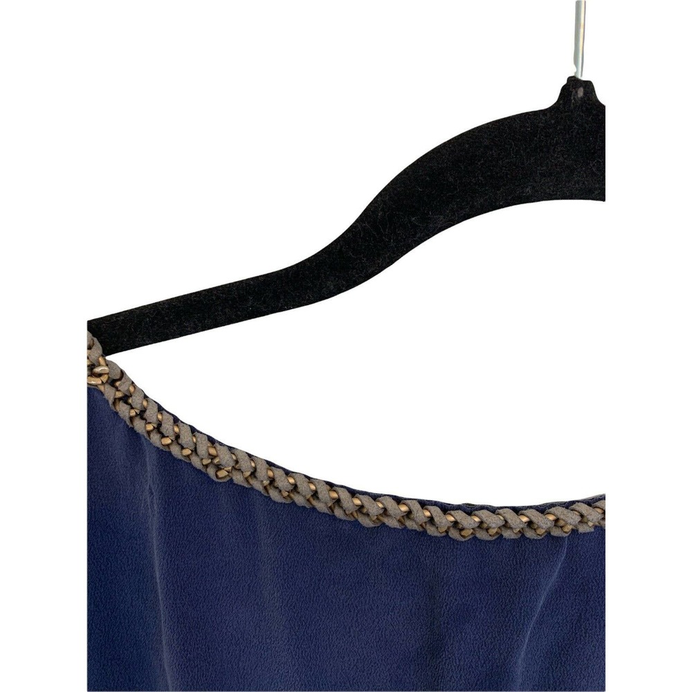 Women's Joie Silk Navy Blue Short Sleeve Braided Scoop Neck Shirt Top Size XS - Picture 4 of 7
